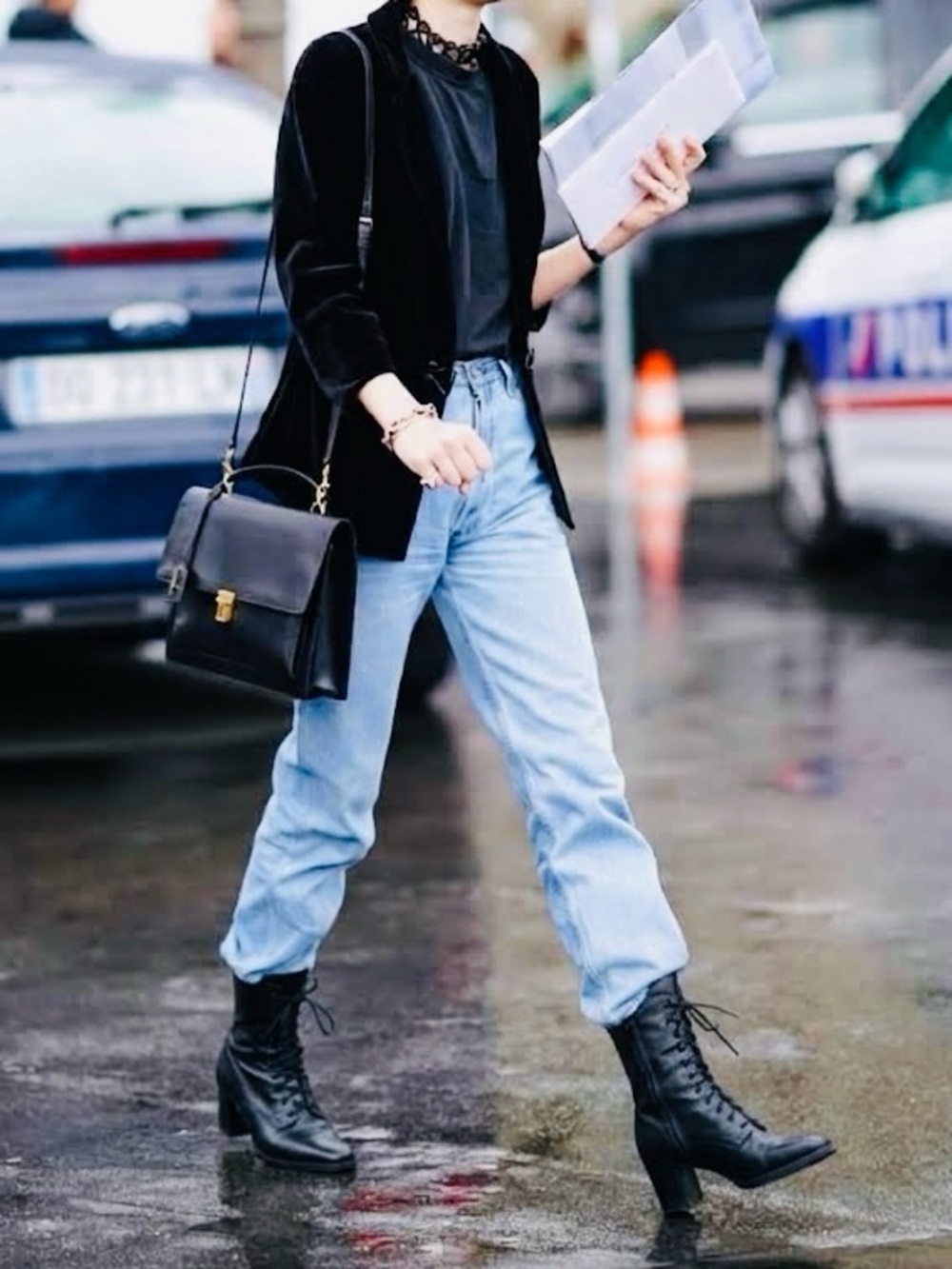 Women's Black Lace-Up Block Heel Boots